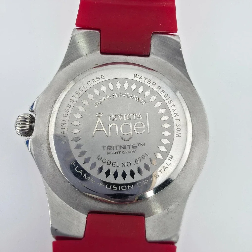 INVICTA 'Angel' Ladies Watch Diver Unidirectional Bezel Red Silicone Band 8